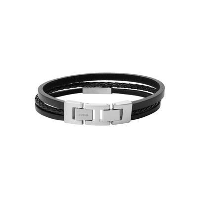 Armband FOSSIL "Schmuck Geschenk Edelstahl Leder VINTAGE CASUAL", schwarz (edelstahlfarben, schwarz), Armbänder, Damen, 19,5cm, Edelstahl Leder, Edelstahl, Leder, Armband