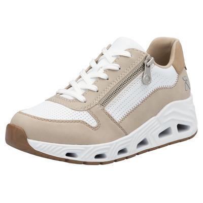 Keilsneaker RIEKER SPORT, Damen, Gr. 40, beige (weiß, hellbeige), Lederimitat, Schuhe, Schnürschuh, Halbschuh, Freizeitsneaker mit Reißverschluss