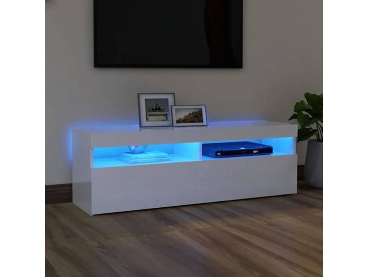 Fangming-Meuble TV avec lumières LED Blanc brillant 120x35x40 cm