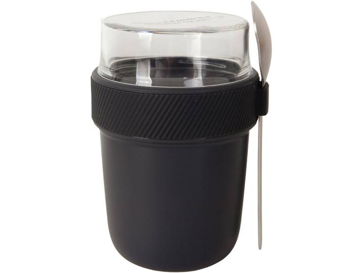 Snack- und Joghurtbecher schwarz / transparent - Material: PS, PP, Sus 304 - Snackingset