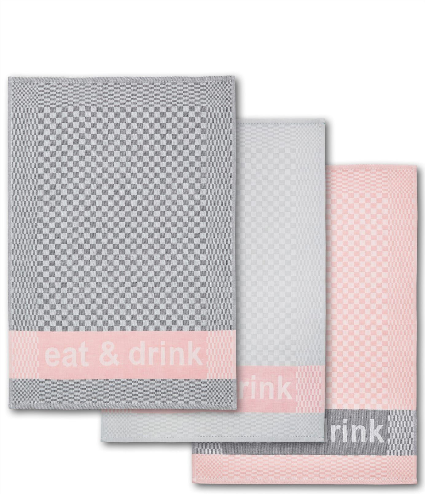 Geschirrtuch, grau (rosa), 3 Stk., Baumwolle, Geschirrtücher, Geschirrtuch rosa 3 Stk., Baumwolle