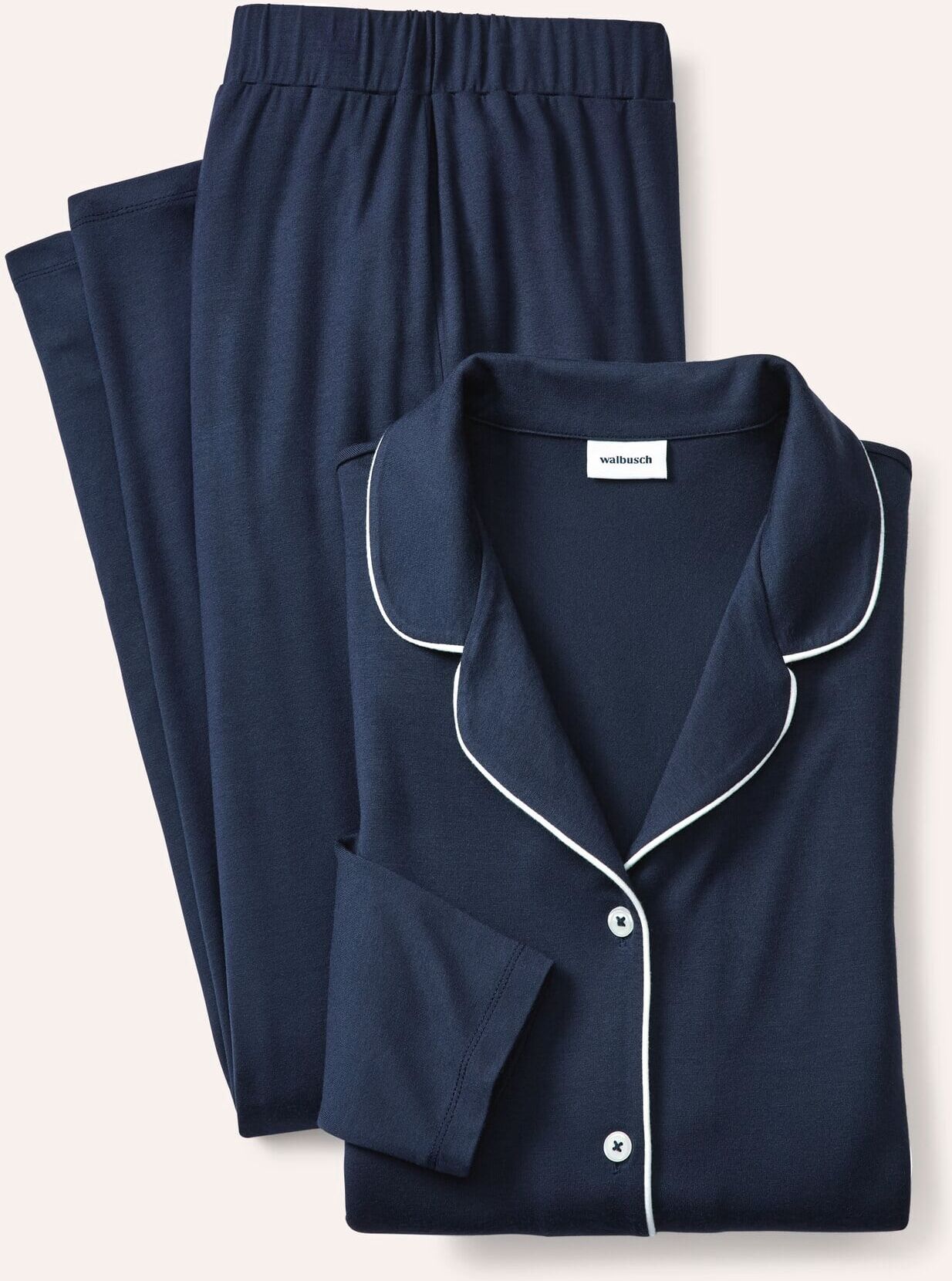 Walbusch Pyjama aus Modal Jersey, normale Größen, Farbe Blau, 42, feiner Modalmix modernes Hemd-Oberteil Damen