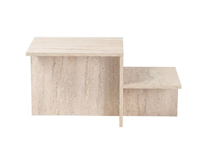 Table basse rectangulaire 2 niveaux effet travertin 80 cm