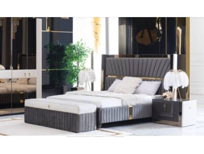 Xlmoebel Bett Betten Holz Bettrahmen Grau Möbel Bett Doppelbetten SOFORT (Bett, 1-tlg., Bett), Made in Europa