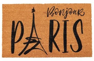 Evideco Sheltered Coconut Door Mat Printed Bonjour Paris 30x18 Natural - 31 L X 18 W x 5/8 H