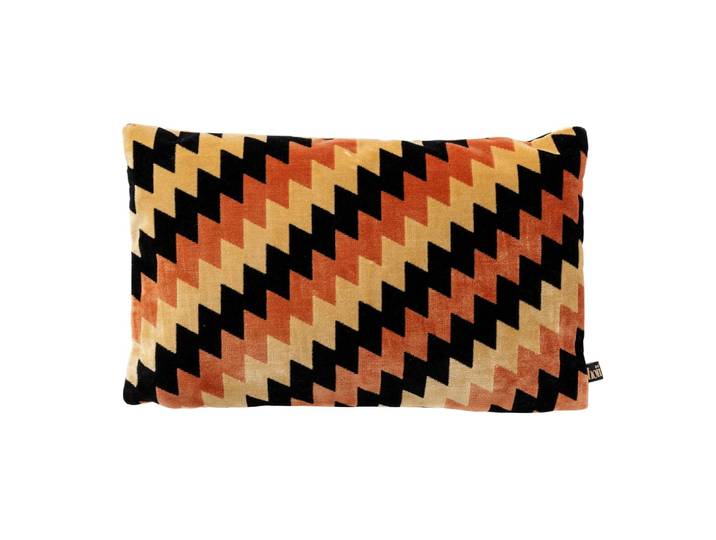 Coussin orange en velours 30x50 cm avec motif
