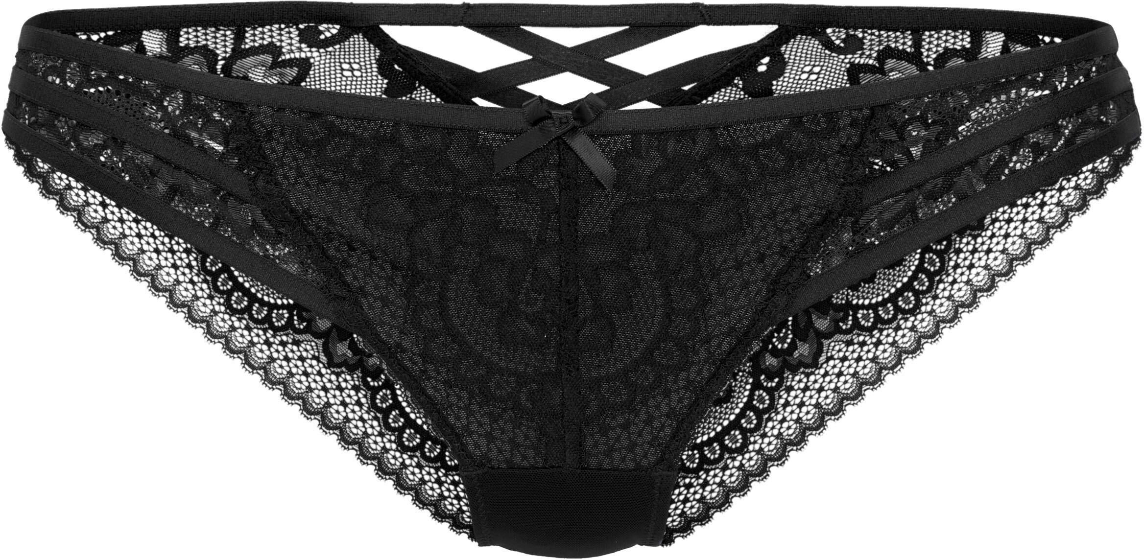 Slip LASCANA "als Dessous-Set kombinierbar", Damen, Gr. 32/34, Spitze, schwarz, Spitze, Obermaterial: 90% Polyamid, 10% Elasthan, Unterhosen Slip, aus Spitze mit sexy Schnürung, sexy Dessous, sexy Unterwäsche