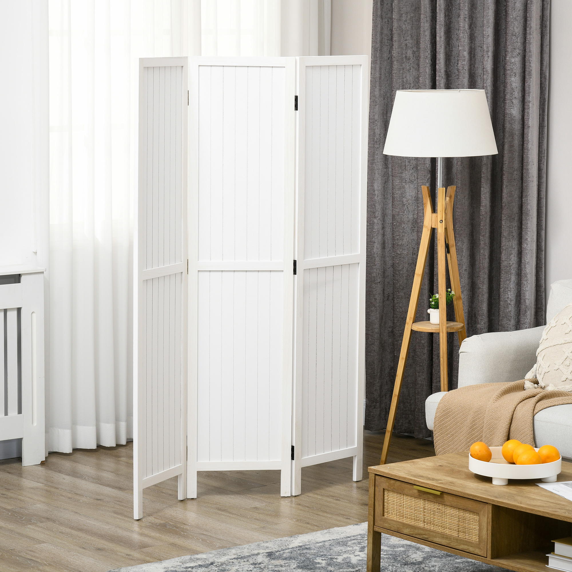 Homcom Paravento in legno separatore di ambienti parete interna pieghevole 3 pannelli in legno 120 x 170 cm bianco   Aosom Italy