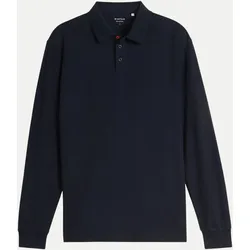 Langarm Poloshirt in Waffel-Optik Blau L