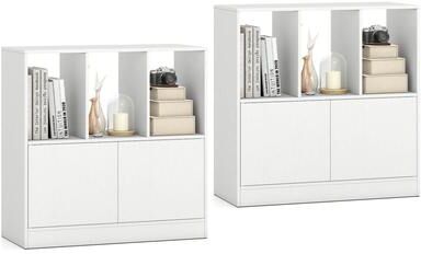 1/2 PCS 3-Tier Wooden Cubby Book Shelf w/Open Compartments & Cabinet