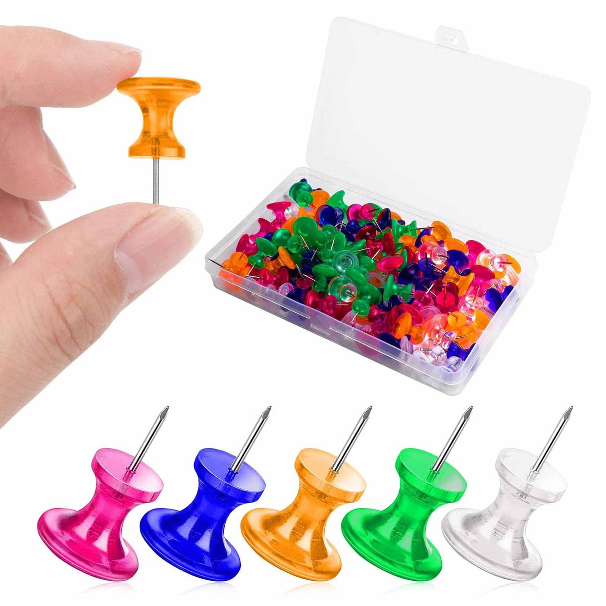 100 stuks Jumbo Push Pins van staal met plastic kop, 1 inch, multi kleuren