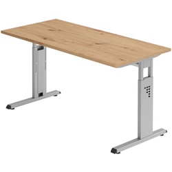 bümö Homeoffice Schreibtisch "O-Serie" höhenverstellbar, Tischplatte 140 x 67,2 cm in Asteiche, Gestell in silber