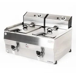 Romux® Elektrische Fritteuse Professionelle 10+10 Liter Tischgerät Doppelt | Fritteuse aus Edelstahl mit Ablaufhahn 7000 W mit Sicherheitsthermostat