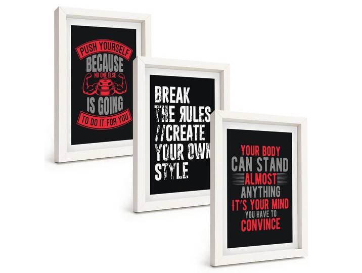 Tulup Bilder SET 3er Set - 20x30 cm Weißer Rahmen - Motivation, Training, Selbstentwicklung, Kunststoff, Rechteckig, 20x30 cm, einfache und schnelle Anbringung, Bilder & Rahmen, Bilder