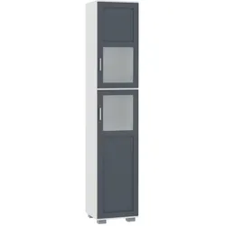 kleankin Hoher Badezimmerschrank schmal matte Glastüren verstellbare Regalböden 190 cm Weiß & Grau