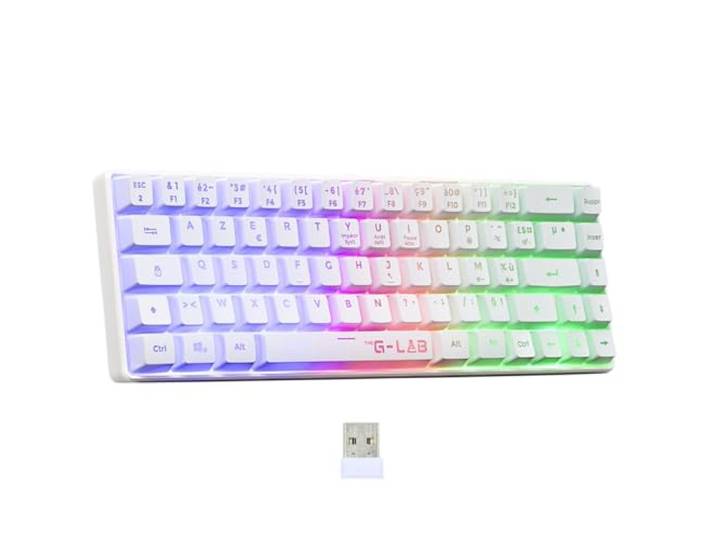 The G-Lab - Keyz Hydrogen WL- draadloos gamingtoetsenbord, 60% semi-mechanisch, Azerty, RGB meerkleurig – draadloos gaming-toetsenbord, stil, compact formaat TKL – PC/PS4/PS5 – nieuw (wit)