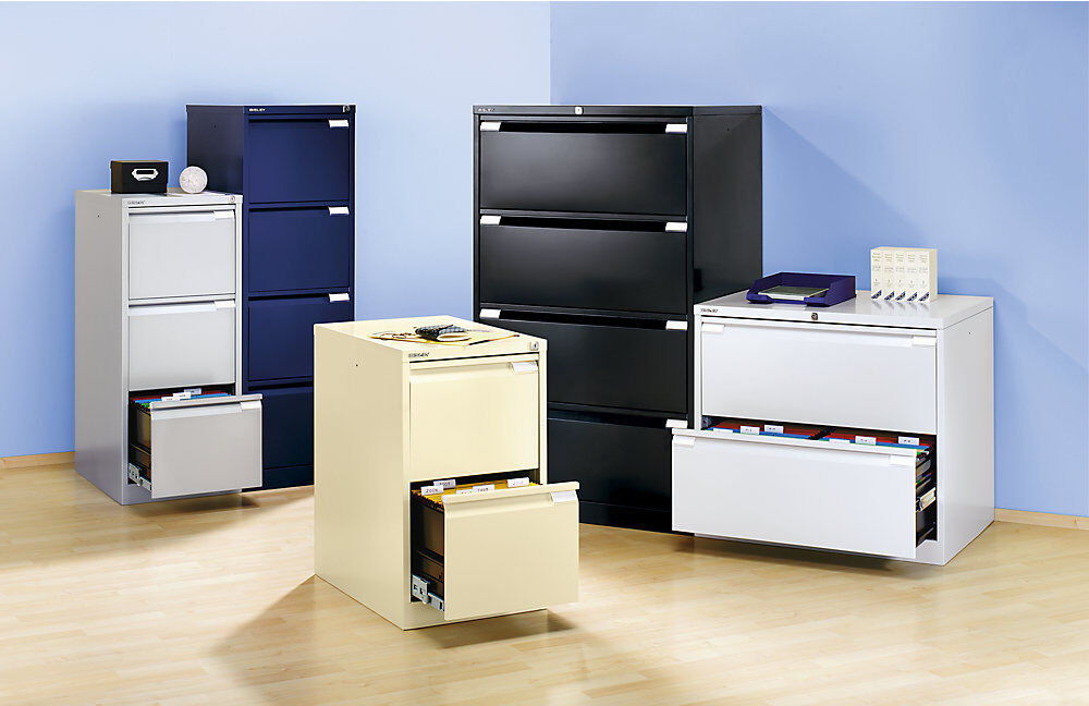 Hängeregistraturschrank, 1-bahnig, 2 Schübe, DIN A4, tiefschwarz BISLEY