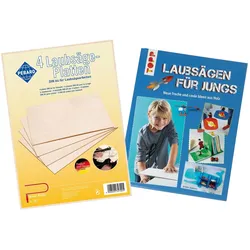 PEBARO 4 Laubsägeplatten aus Birkenholz mit Laubsägebuch
