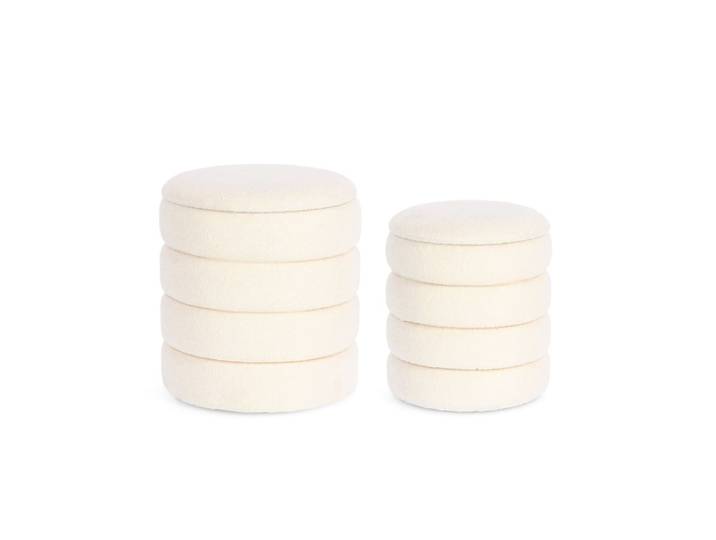 Set de poufs contemporains ronds en tissu bouclette blanc