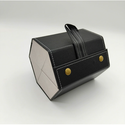 Leather Multi Grid Glasses Case, Folding Hexagonal Anti Pressure Sunglasses Case black