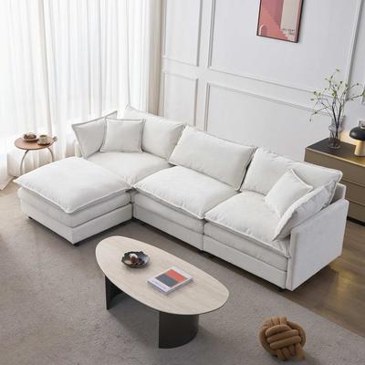 Upholstered Soft Chenille Fabric Sofa,3 Seater with Ottoman L Shape Sofa