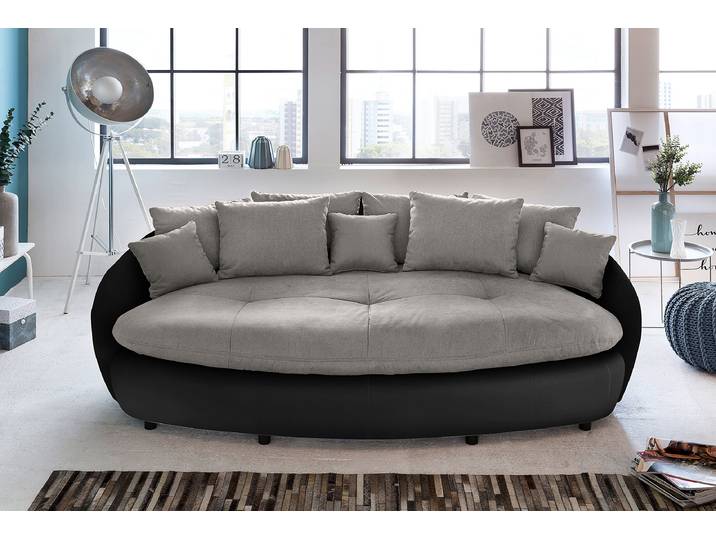 home24 XXL-bank grijs/zwart Microvezel Aleka 238 x 80 x 140cm modern