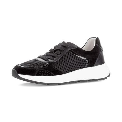 Keilsneaker GABOR, Damen, Gr. 40, Leder, schwarz, Leder, Textil, Schuhe, Freizeitschuh, Halbschuh, Schnürschuh, Kontrastbesatz an der Ferse
