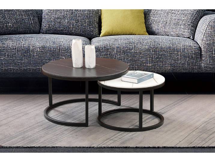 JVmoebel Couchtisch Designer Beistelltisch rund in Braun und Weiß mit Marmor-Imitation (Packung), Made in Europa