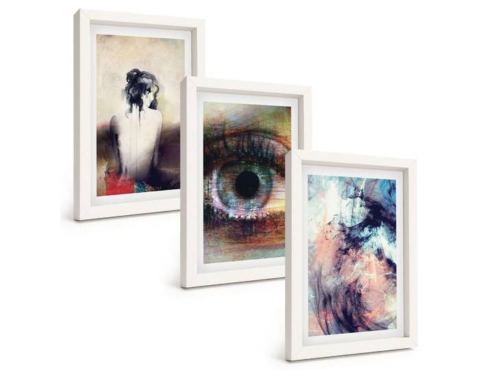 BILDER SET 3er Set - 20x30 cm Weißer Rahmen - Porträt einer Frau mit abstrakten Emotionen
