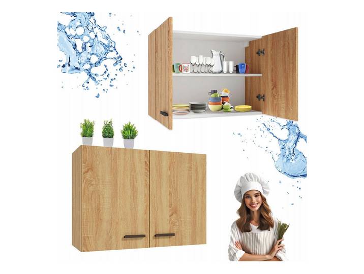 STAMAR Hängeschrank Wandschrank 80cm Goldene Eiche Oberschrank Schwarze Griffe Modern XXL Küchenschrank 38cm Tiefe 2 Türen Stauraum Elegant Montage Kompakt