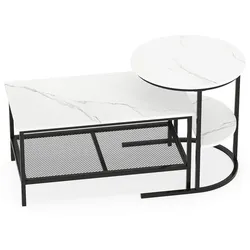 COSTWAY 2er-Set Beistelltische, Marmor-Optik, Goldrahmen, rechteckig & rund, für Wohn- & Schlafzimmer