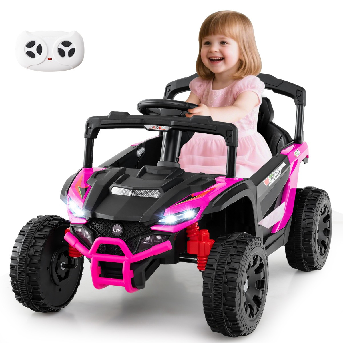 Costway Kinderen 12V Elektrische UTV-truck met Afstandsbediening - Roze
