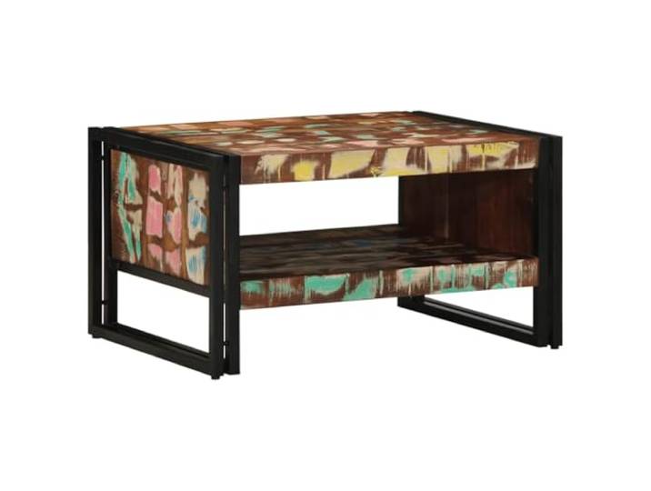 HEFZGDB Couchtisch aus Massivholz Altholz 70x50x38 cm Mehrfarbig Robustes Eisen Gestell Stabile Tischplatte Einzigartiges Unikat Wohnzimmer Beistelltisch Langlebig Vielseitig