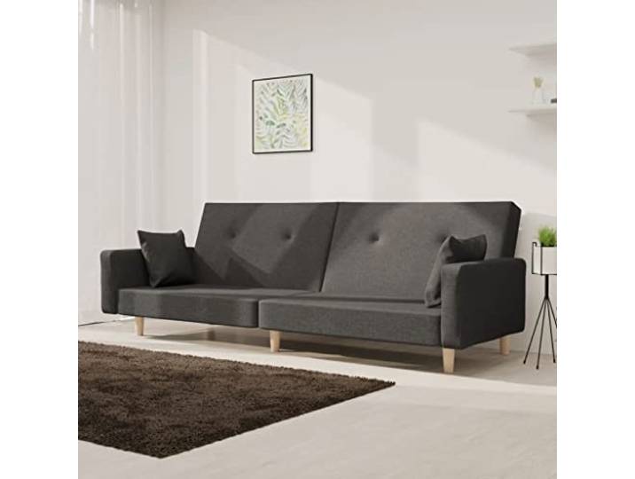 HEFZGDB Schlafsofa 2-Sitzer mit 2 Kissen Dunkelgrau Stoff – 2-in-1 Funktionsmöbel für Gästeübernachtung, verstellbare Rückenlehnen, weiches atmungsaktives Gewebe, robuster