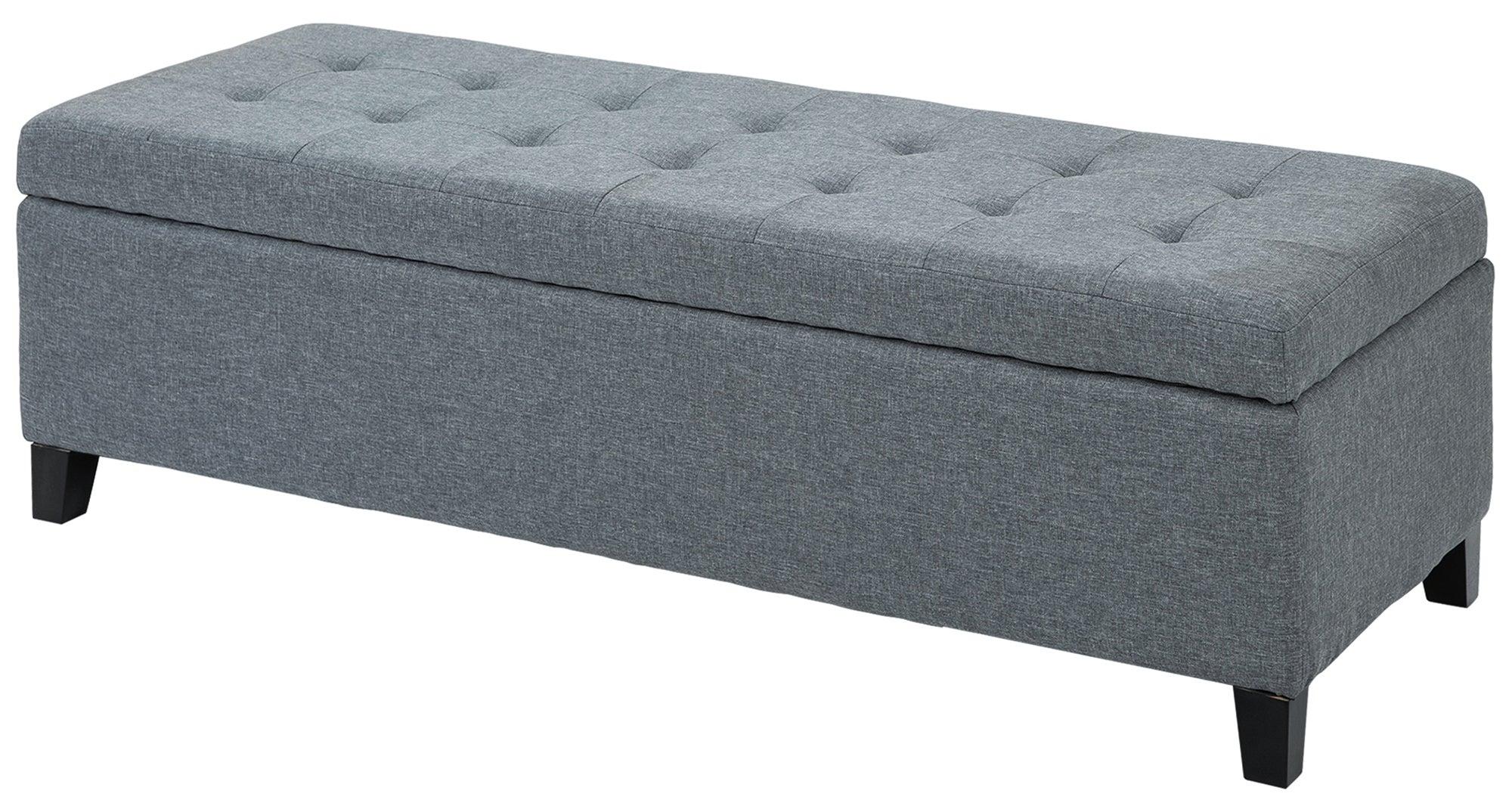 Halbank - Aufbewahrungsbank - Sitzbank mit Stauraum - Schuhbank - Bank - Grau, Leinenoptik - Deckel mit Soft-Close-Mechanismus
