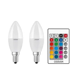 2er Pack OSRAM E14 LED Kerzenlampen + RGBW Farbwechsel dimmbar Fernbedienung 5,5W wie 40W warmweißes Licht