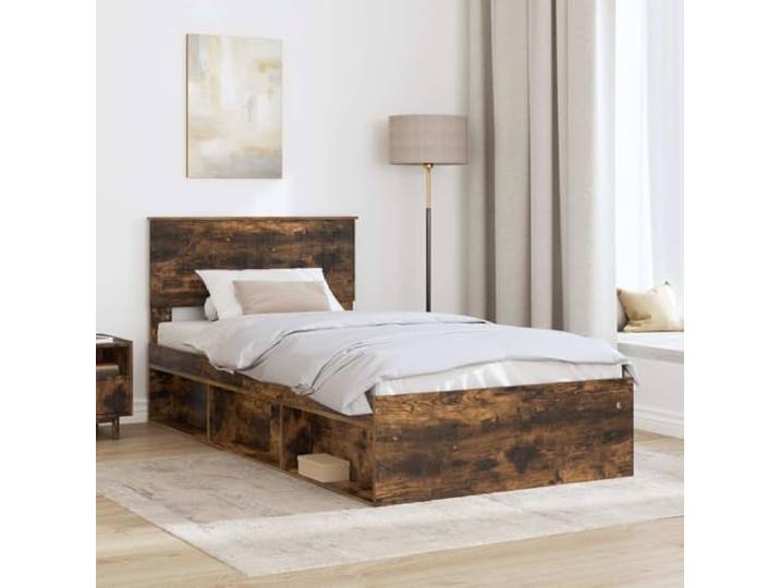 SKTQYQO Bettgestell Eiche Rauchgrau 100 x 200 cm Massives Kiefernholz, modernes Design, konische Linien, zeitgenössisches Zimmer