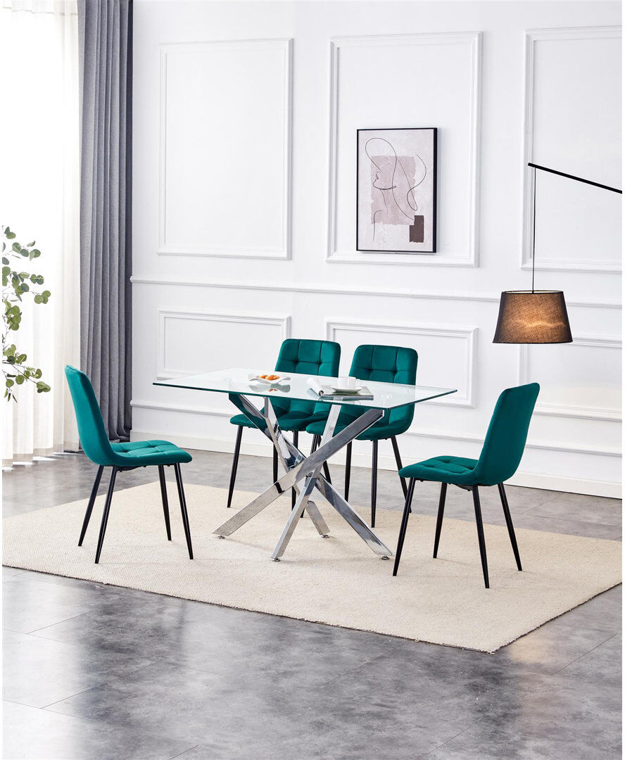 Fairmont Park Dining Table and 4 Chairs Rectangle Table 4 Velvet Chairs Dining Set Green 4
