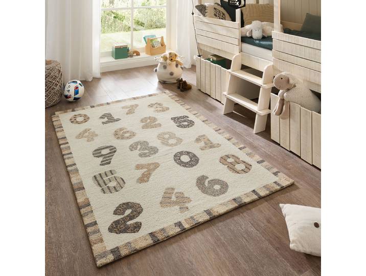 Kinderteppich THEKO Gaia Kids Numbers , weiß, B:80cm H:10mm L:150cm, Schurwolle, Teppiche, Kinderteppich, getuftet, reine Schurwolle, Motiv Zahlen, Kinderzimmer