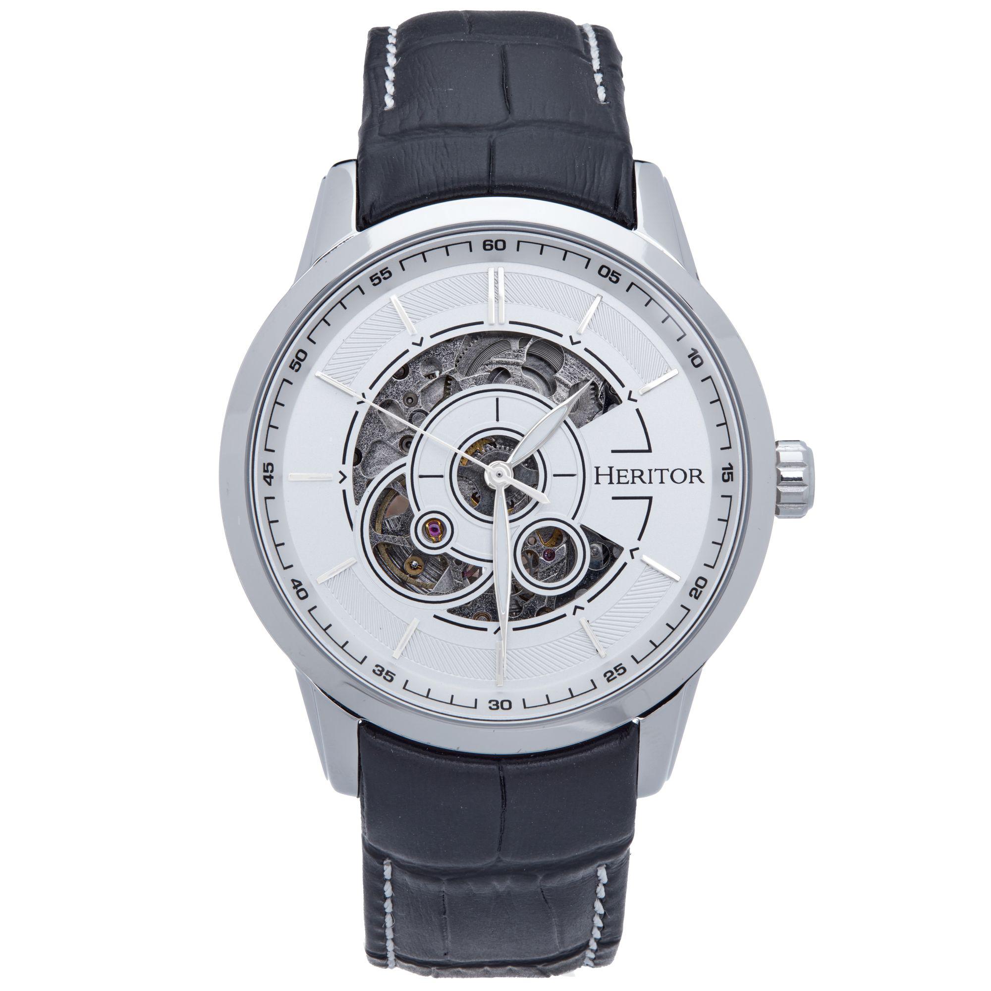 Heritor automatisch Davies semi-skelet lederen band horloge