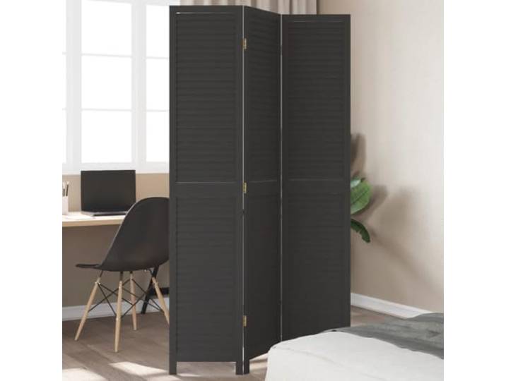NLQMSU Trennwand, 3 Paneele, schwarz, aus massivem Paulownia-Holz Faltbarer Raumteiler mit 3 Metallscharnieren, für den Innenbereich, Schlafzimmer, Wohnzimmer, Büro, Lichtblockierung