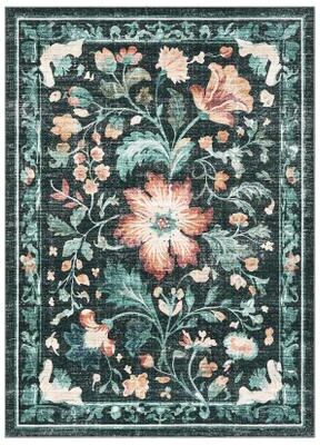 Garvee Washable Folding Floral Print Rug Washable Non - Slip Backing for Living Room Bedroom