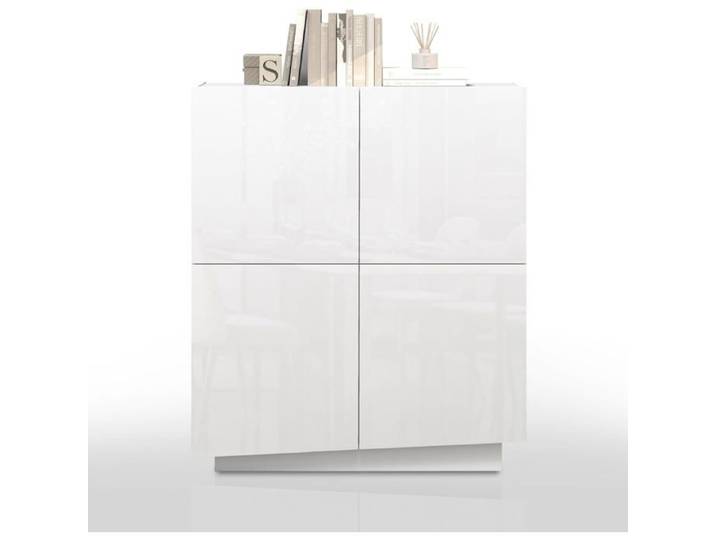 WHOUS Buffet Vela 4 Portes et 8 Compartiments Blanc Brillant 100 x 35 x 120 4 cm pour Salon
