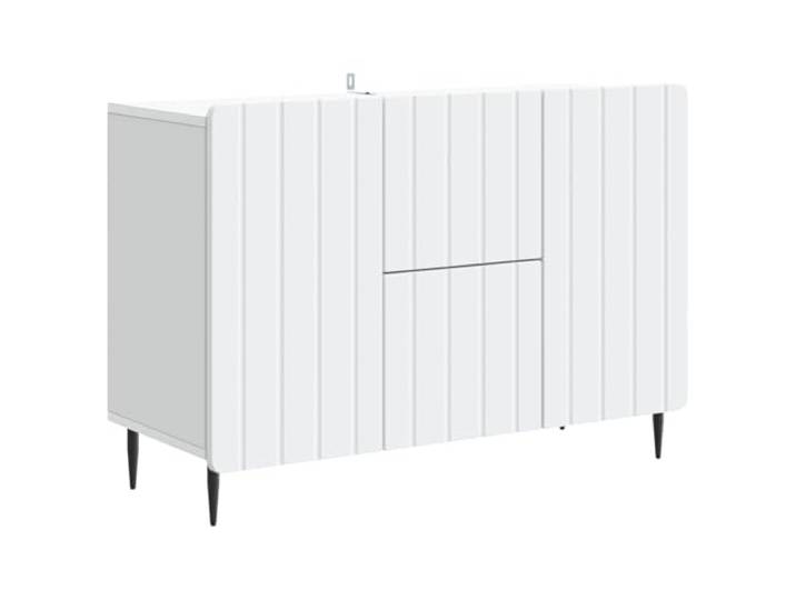 GKMBCVDFR Sideboard Weiß 89 x 34,5 x 62 cm Holzwerkstoff Schwarze Stahlbeine, 90° Pendeltüren, Roll-Out-Schubladen, für Essbereich