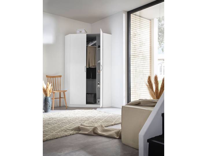 Eckkleiderschrank, Weiß, 95x198 cm, Spanplatte, 2 Türen & 2 Kleiderstangen, Modern, Wimex