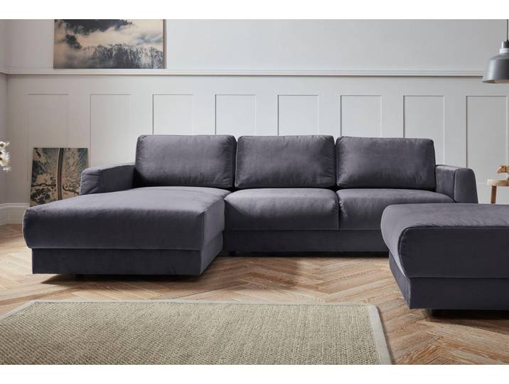 Ecksofa, Luxus-Microfaser Lederoptik, Hellgrau, 264×175 cm, Recamiere Links, Modern, andas