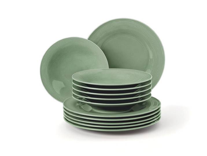 Tafelservice BEAT COLOR GLAZE 12-teilig salbeigrün