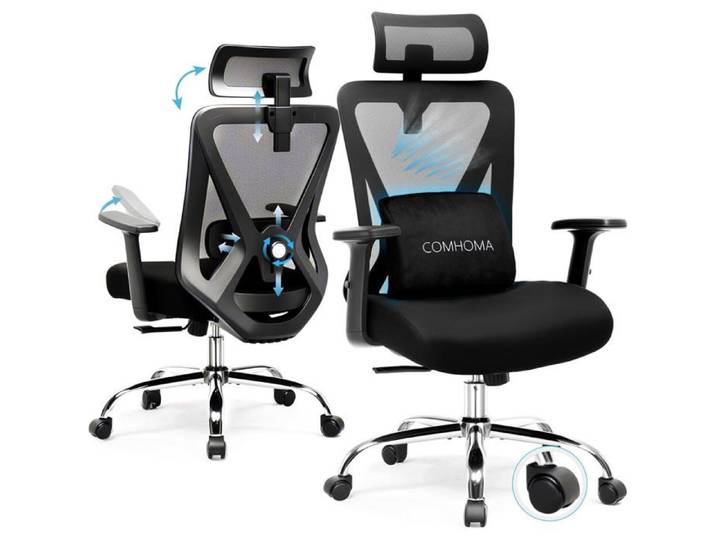 Chaise Bureau Ergonomique - Modèle Ergonomique - Appui-tête 3D - Support lombaire 3D - Accoudoirs réglables