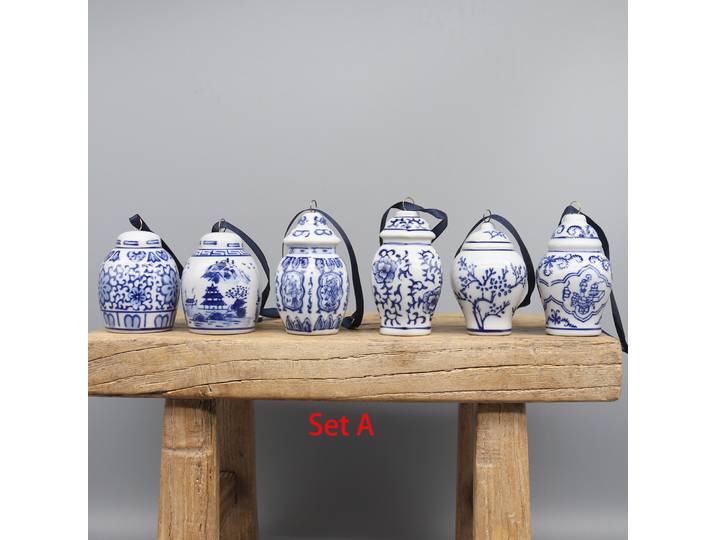 Ensemble de 6 pendentifs suspendus en céramique, modèles de pots en céramique bleus et blancs, décoration d'intérieur