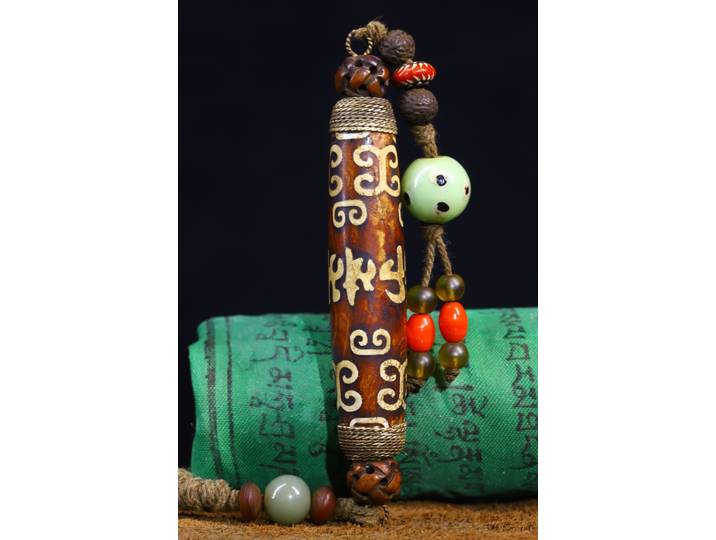 Collection Temple Tibétain, Agate Naturelle revêt, Gemme Mosaïque, Perles GZi, Six Rick Proverbs, Neuf Yeux, Pendentif Amulette Dzi, 4